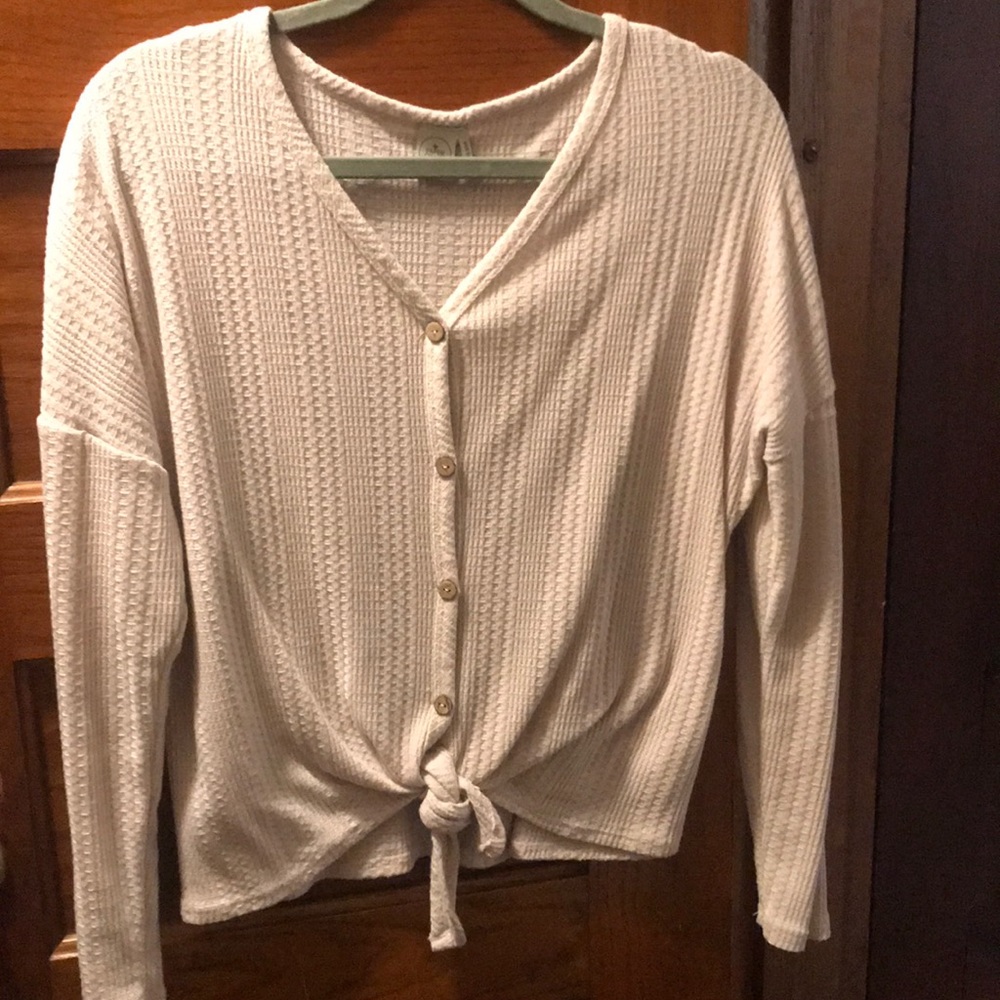 Cable knit front tie dolman shirt